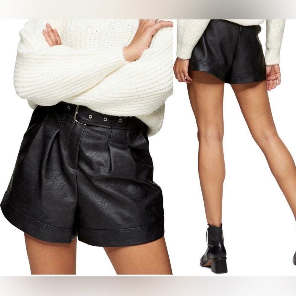 Top Shop Belted Faux Leather Shorts 4